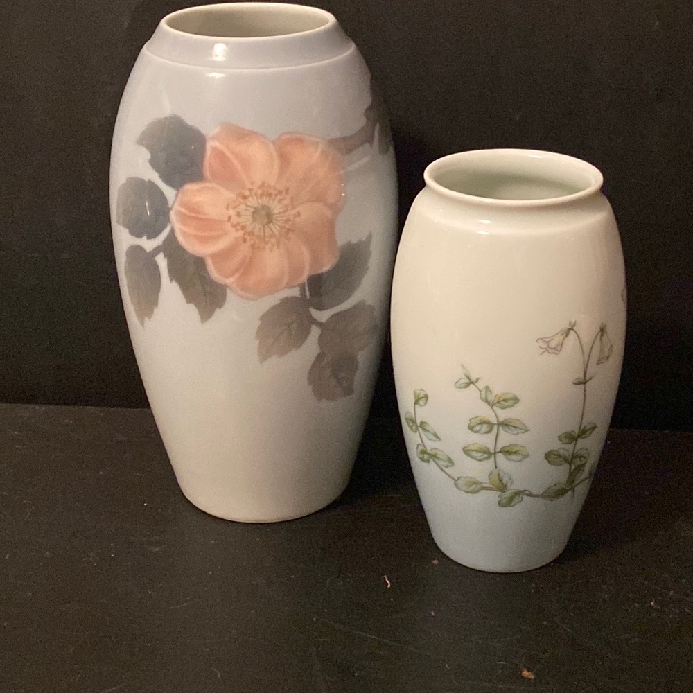 2 B&G Copenhagen Porcelain Floral Vases Blue